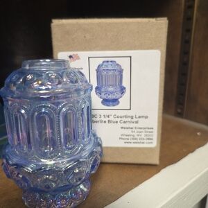 Blue Carnival Glass Fairy Lamp Weishar Mini